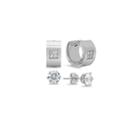 Steeltime Round White Cubic Zirconia Stainless Steel Stud Earrings