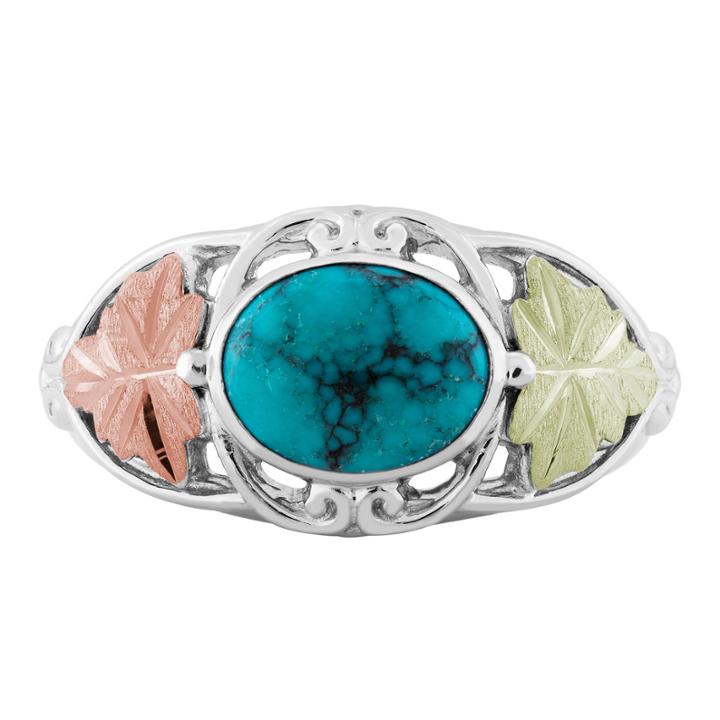 Black Hills Gold Landstroms Womens Genuine Blue Turquoise Sterling Silver Cocktail Ring