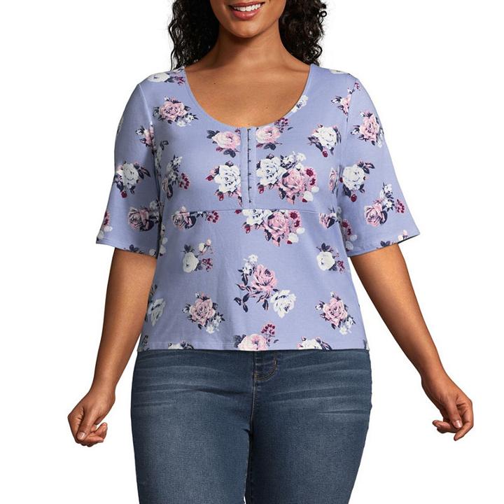 Arizona Elbow Sleeve Scoop Neck T-shirt-womens Juniors Plus