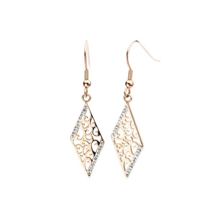 Rose Gold Ip Stainless Steel Crystal Rhombus Drop Earrings
