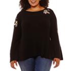 St. John's Bay Long Bell Sleeve Embroidered Sweater - Plus