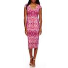 London Style Collection Cap-sleeve Snake-print Midi Sheath Dress