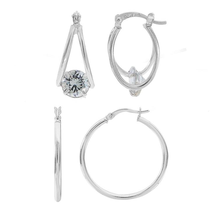 2 Pair Genuine White Cubic Zirconia Earring Sets