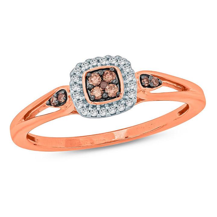 Womens 1/6 Ct. T.w. Round Multi Color Diamond 10k Gold Promise Ring