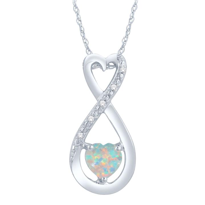 Diamond Accent White Opal Heart Sterling Silver Pendant