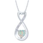 Diamond Accent White Opal Heart Sterling Silver Pendant