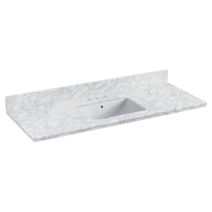 47.5-in. W 18.25-in. D Quartz Top With Backsplashin Bianca Carara Color For 3h4-in. Faucet - Whiteum Sink