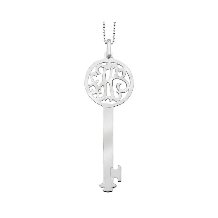 Personalized Sterling Silver 60mm Round Initial Key Pendant Necklace