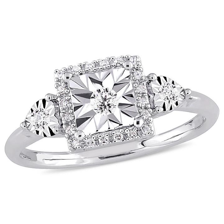 Womens 1/6 Ct. T.w. Round White Diamond Sterling Silver 3-stone Ring