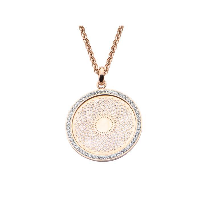 Rose Gold Ip Stainless Steel Preciosa Crystal Rolo Chain Pendant Necklace