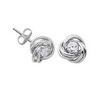 Sterling Silver Cubic Zirconia Love Knot Stud Earrings