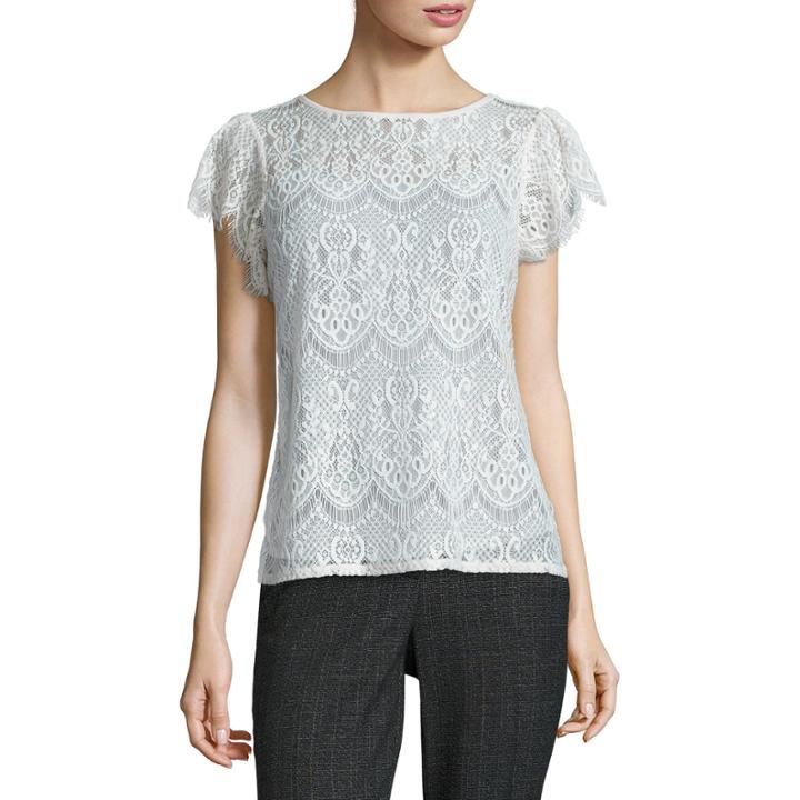 Worthington Short Flutter-sleeve Lace Top