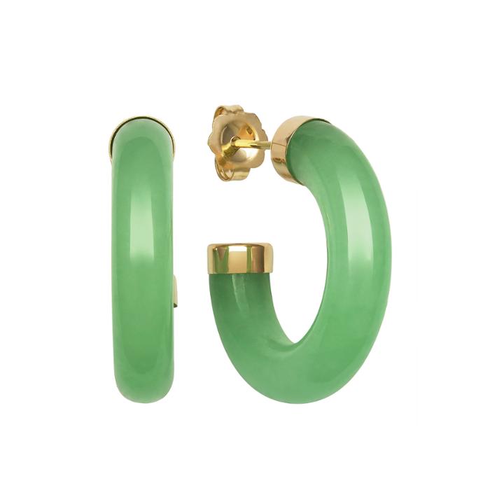 Genuine Jade 14k Yellow Gold Hoop Earrings