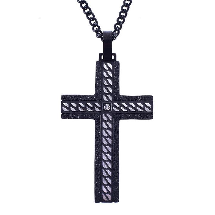 Mens Clear Cubic Zirconia Cross Pendant Necklace
