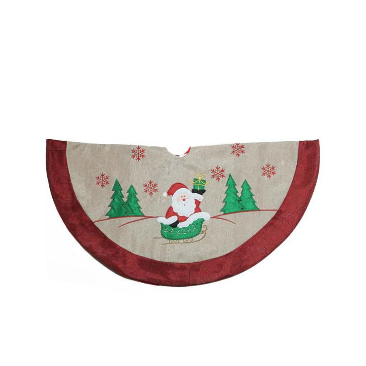 36 Burlap Santa Claus In Sleigh Embroidered Christmas Tree Skirt