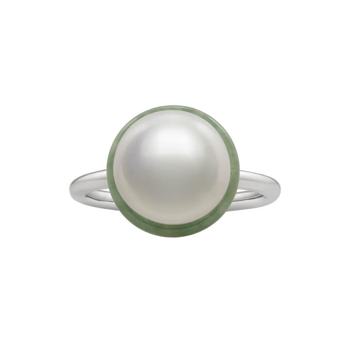 Cultured Freshwater Pearl And Dyed Green Jadeite Ring