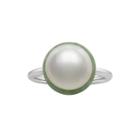 Cultured Freshwater Pearl And Dyed Green Jadeite Ring