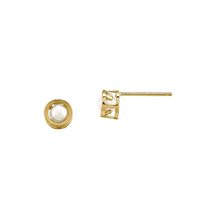 4mm Cultured Freshwater Pearl Bezel 14k Yellow Gold Stud Earrings