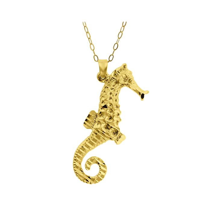 10k Yellow Gold Seahorse Pendant Necklace