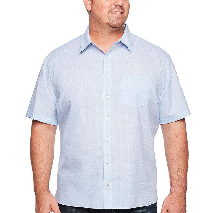 Van Heusen Never Tuck Short Sleeve Pattern Button-front Shirt-big And Tall