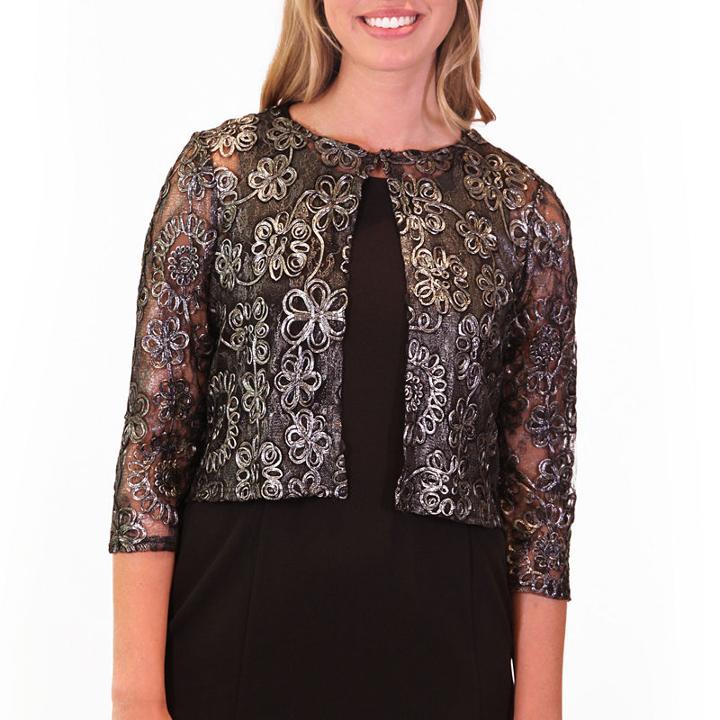 Nina Leonard Foiled Lace Bolero