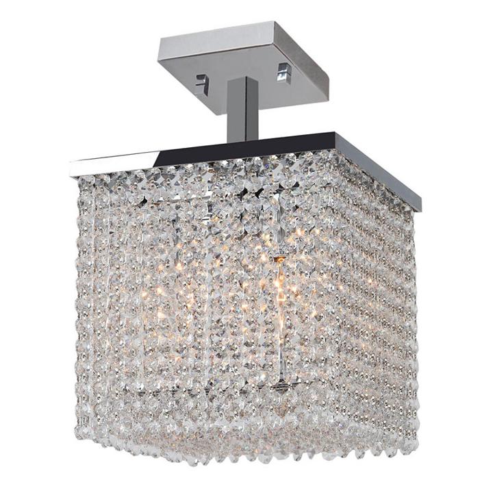 Prism Collection 4 Light 10 Square Chrome Finishand Clear Crystal Semi-flush Ceiling Light