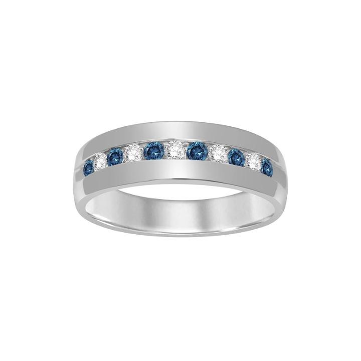 Mens 1/2 Ct. T.w. White And Color-enhanced Blue Diamond Ring