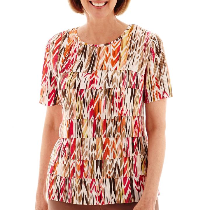 Alfred Dunner Indian Summer Short-sleeve Textured Ruffled Top - Petite