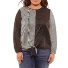 Belle + Sky Long Sleeve Round Neck Woven Stripe Blouse-plus