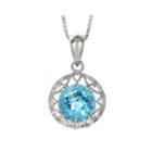 Genuine Blue Topaz Filigree Sterling Silver Pendant Necklace
