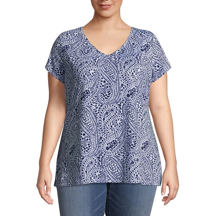St. John's Bay Short Sleeve Printed Tee With Shirring - Plus