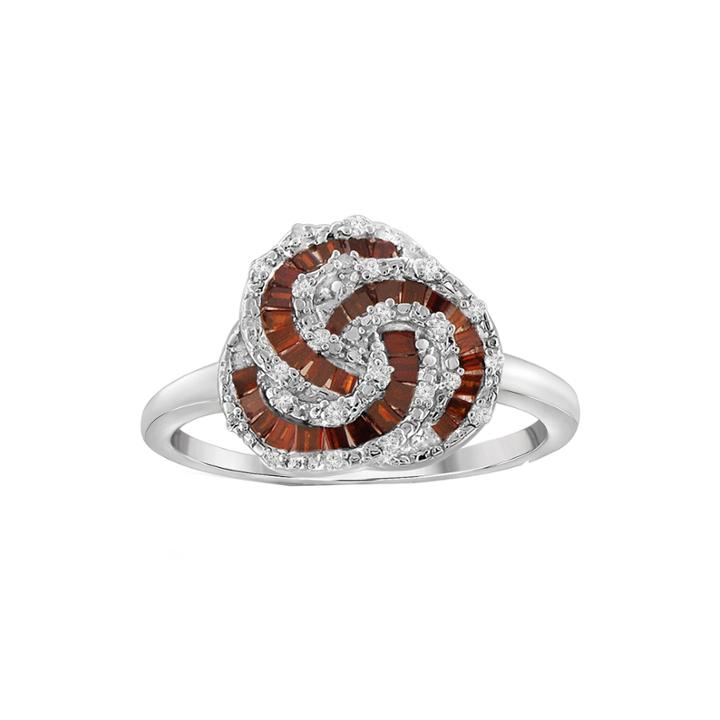 1/4 Ct. T.w. White & Color-enhanced Red Diamond Sterling Silver Baguette Ring