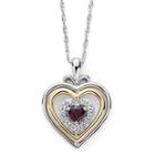 Garnet & Lab-created White Sapphire Two-tone Heart Pendant Necklace