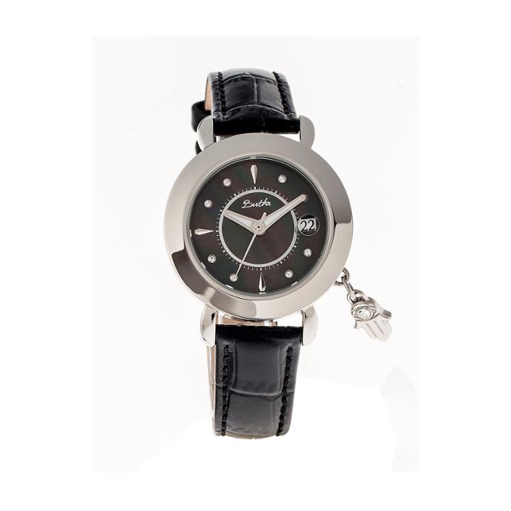 Bertha Womens Hannah Mother-of-pearl Black Leather-band Watch With Datebthbr5602