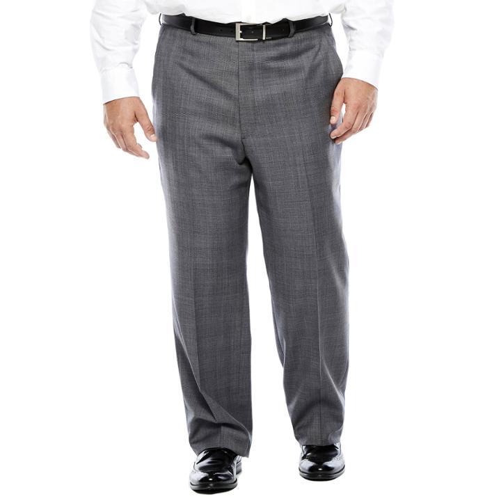 Stafford Gray Glen Check Flat-front Wool Suit Pants - Portly