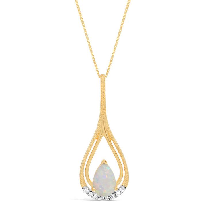 Womens Diamond Accent White Opal 10k Gold Pendant Necklace