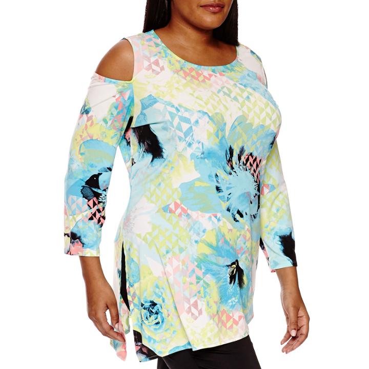 Worthington 3/4-sleeve Cold-shoulder Side Slit Tunic - Plus