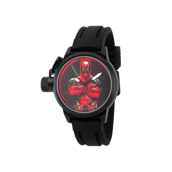 Marvel Mens Deadpool Black Dial Black Rubber Strap Watch