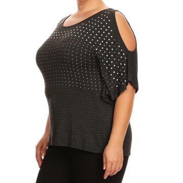 Kaily K. Short Sleeve Cold Shoulder With Studs - Plus