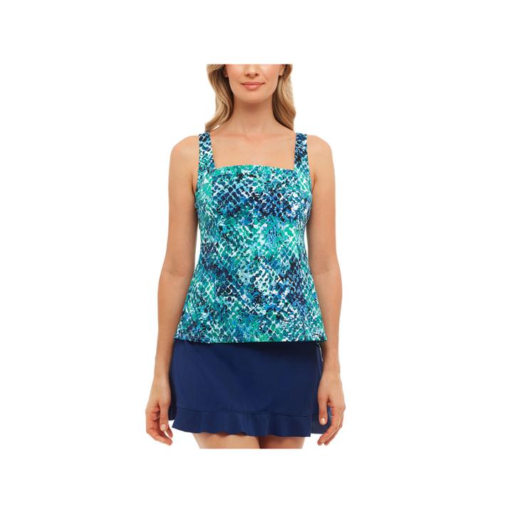 St. John's Bay Muted Reptile Pleated Square Neck Tankini