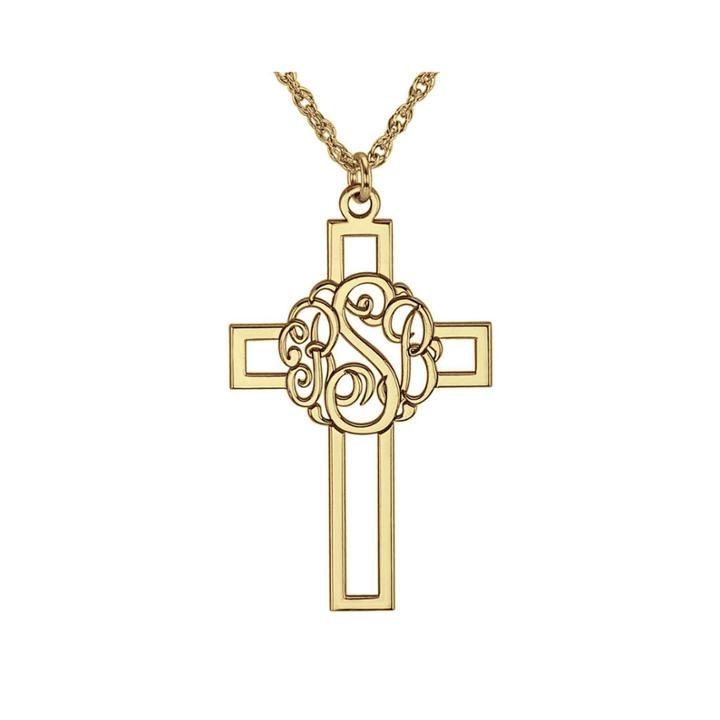 Personalized 14k Gold Over Silver 20mm Monogram Cross Pendant Necklace