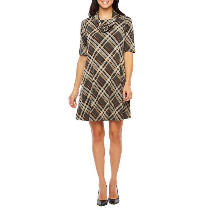 R & K Originals Elbow Sleeve Plaid Shift Dress