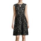 London Style Collection Cap-sleeve Lace Keyhole Belted Fit-and-flare Dress