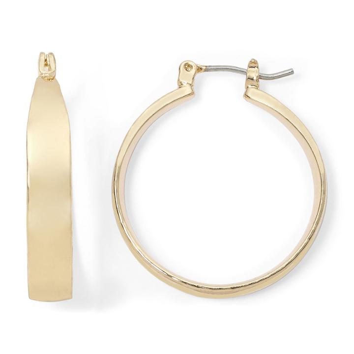 Sensitive Ears Tapered Flat Gold-tone Hoop Earrings