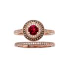 1/4 Ct. T.w. Diamond And Genuine Red Rhodolite 10k Rose Gold Bridal Ring Set