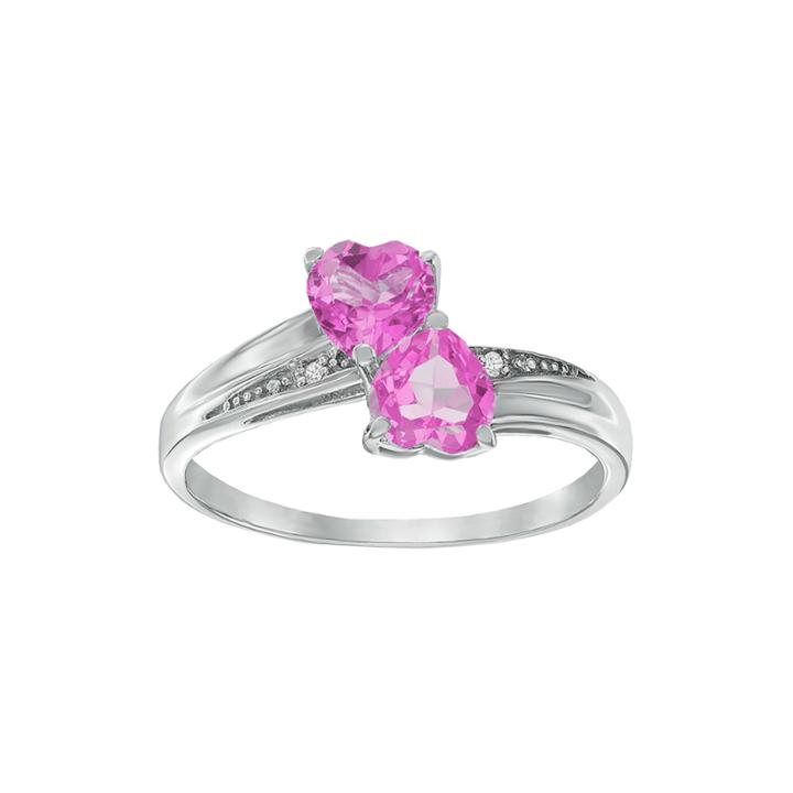 Lab-created Pink Sapphire And Diamond-accent Sterling Silver Double-heart Ring