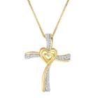 Forevermine 1/10 Ct. T.w. Diamond 14k Yellow Gold/sterling Silver Cross Pendant