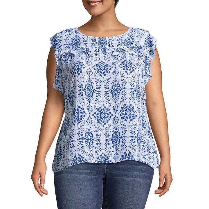 Worthington Sleeveless Ruffle Georgette Blouse - Plus