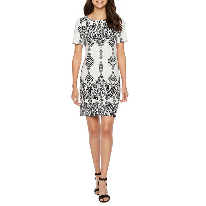 Studio 1 Short Sleeve Damask Shift Dress