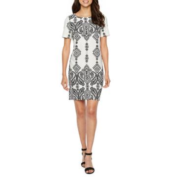 Studio 1 Short Sleeve Damask Shift Dress